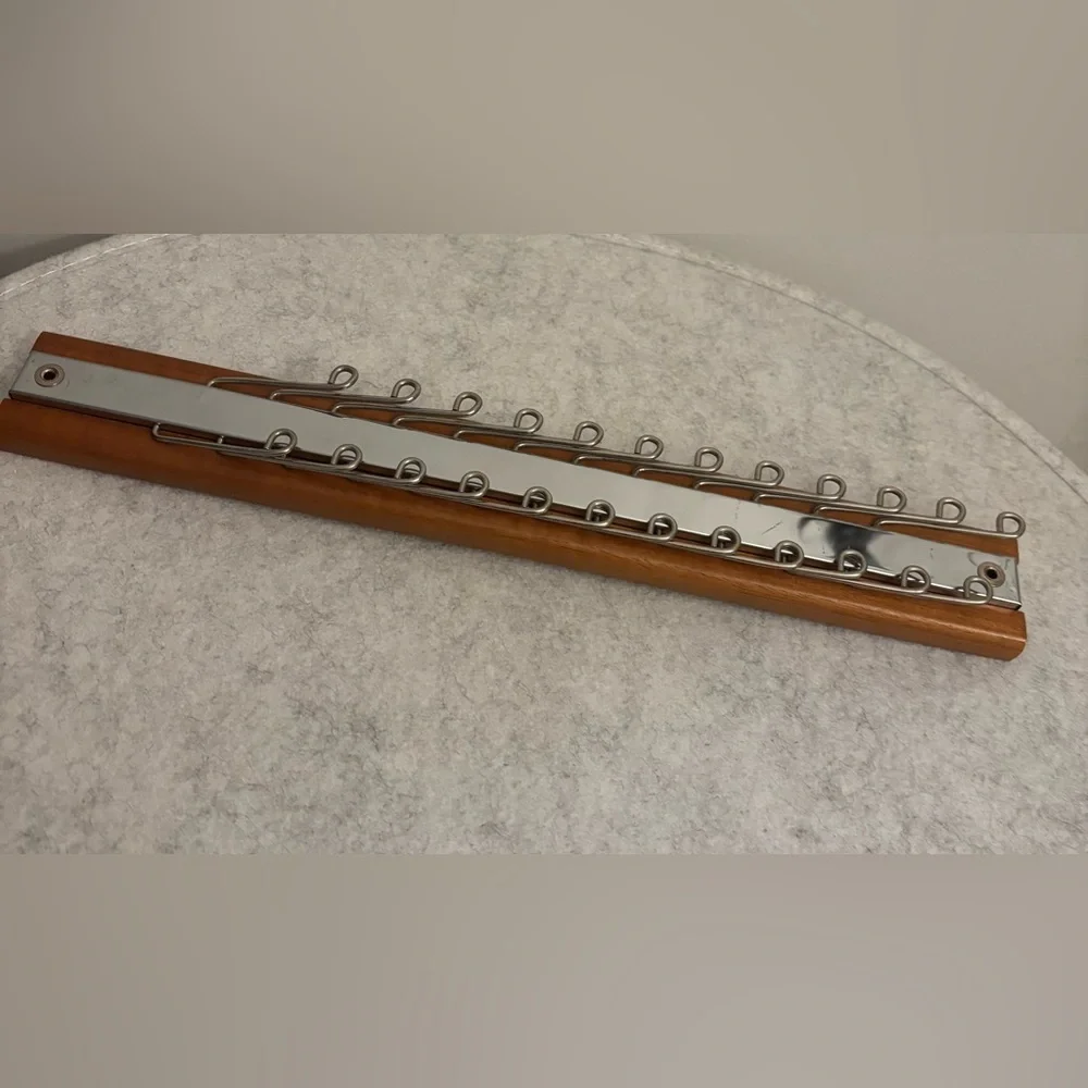 Mid-Century Modern Wood & Chrome Tie, Belt Rack
